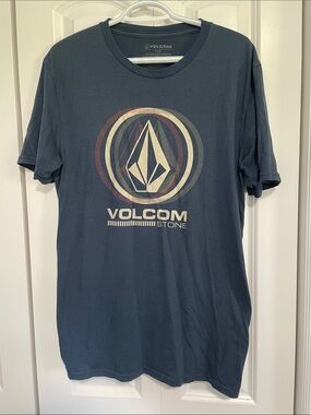 Volcom Navy Tee with Cream and Muted Red Logo